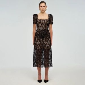 self-portrait black guipure fitted mini dress US6